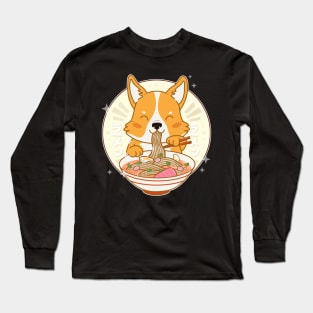 Kawaii Corgi Dog Eating Ramen Long Sleeve T-Shirt